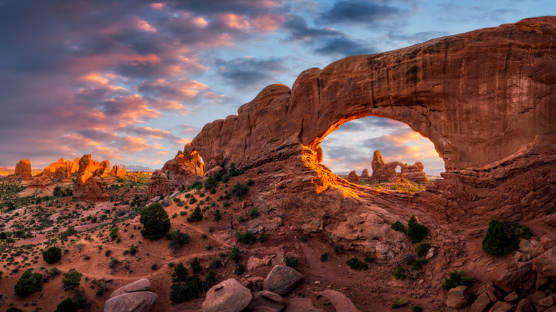 A scenic view of Arches National Park in Utah