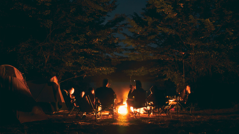 People gathered around the fire