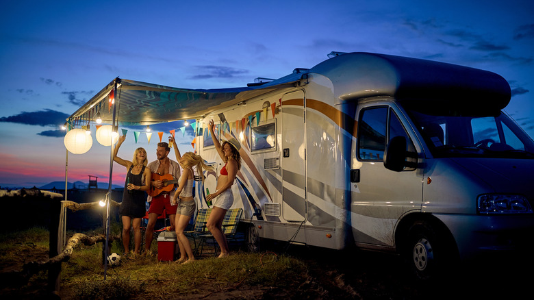 A group of campers enjoying a party at their site