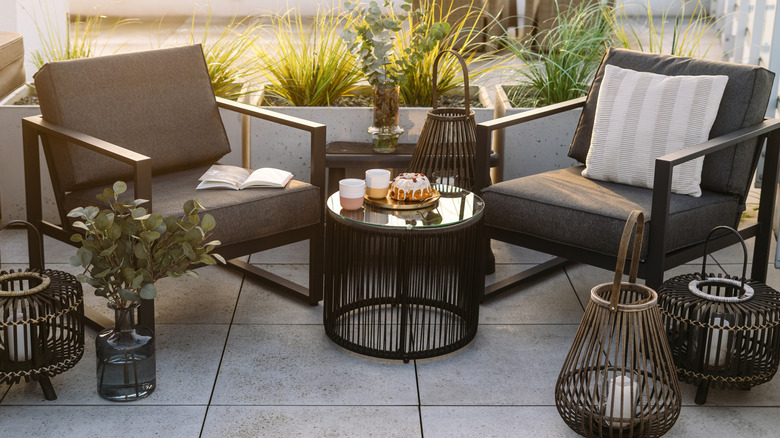 Outdoor furniture arrangement on a small patio