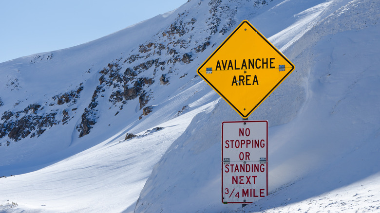 Yellow avalanche warning sign