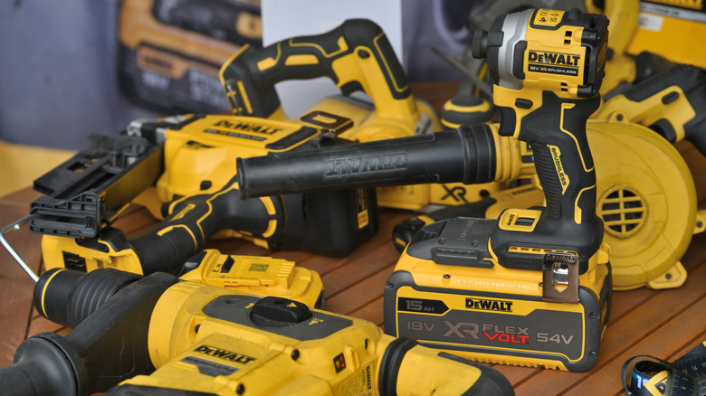 Assortment of DeWalt power tools