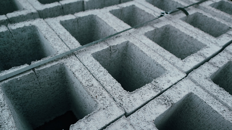 Close-up of cinder blocks showing porosity