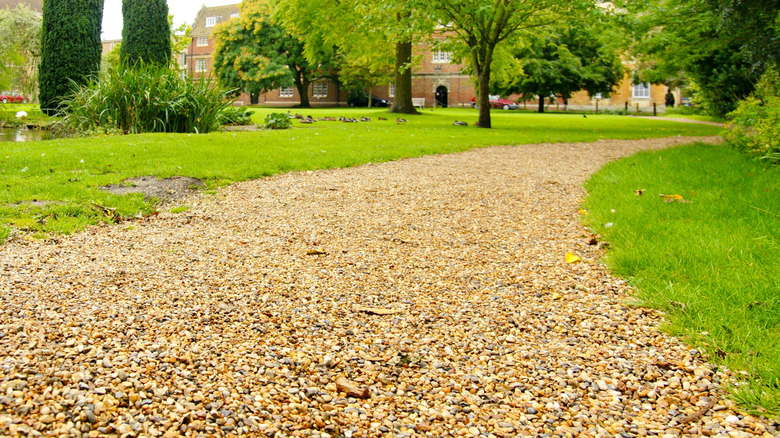 Long gravel path in public garden