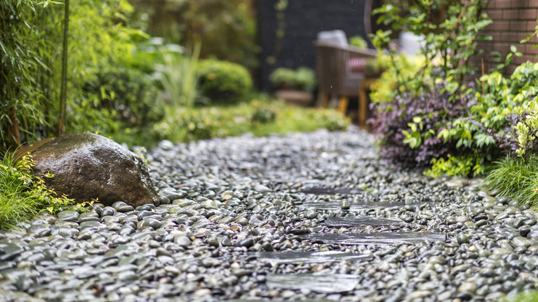 Stone walkway lined with small rocks