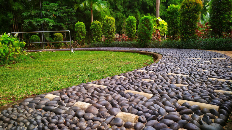 Winding garden stone pathway