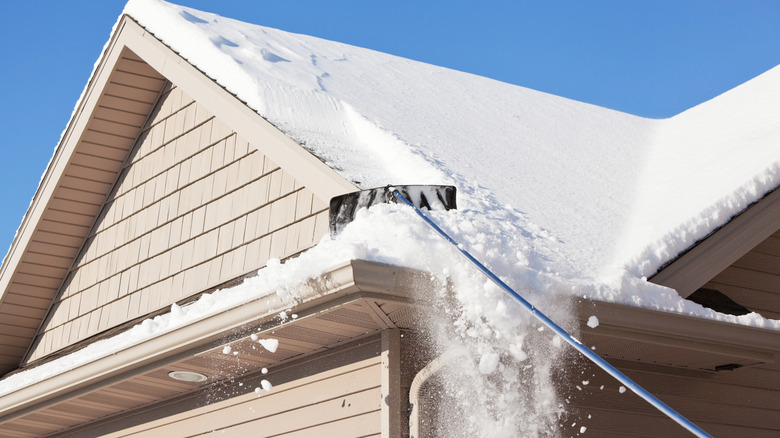 Roof with snow piled